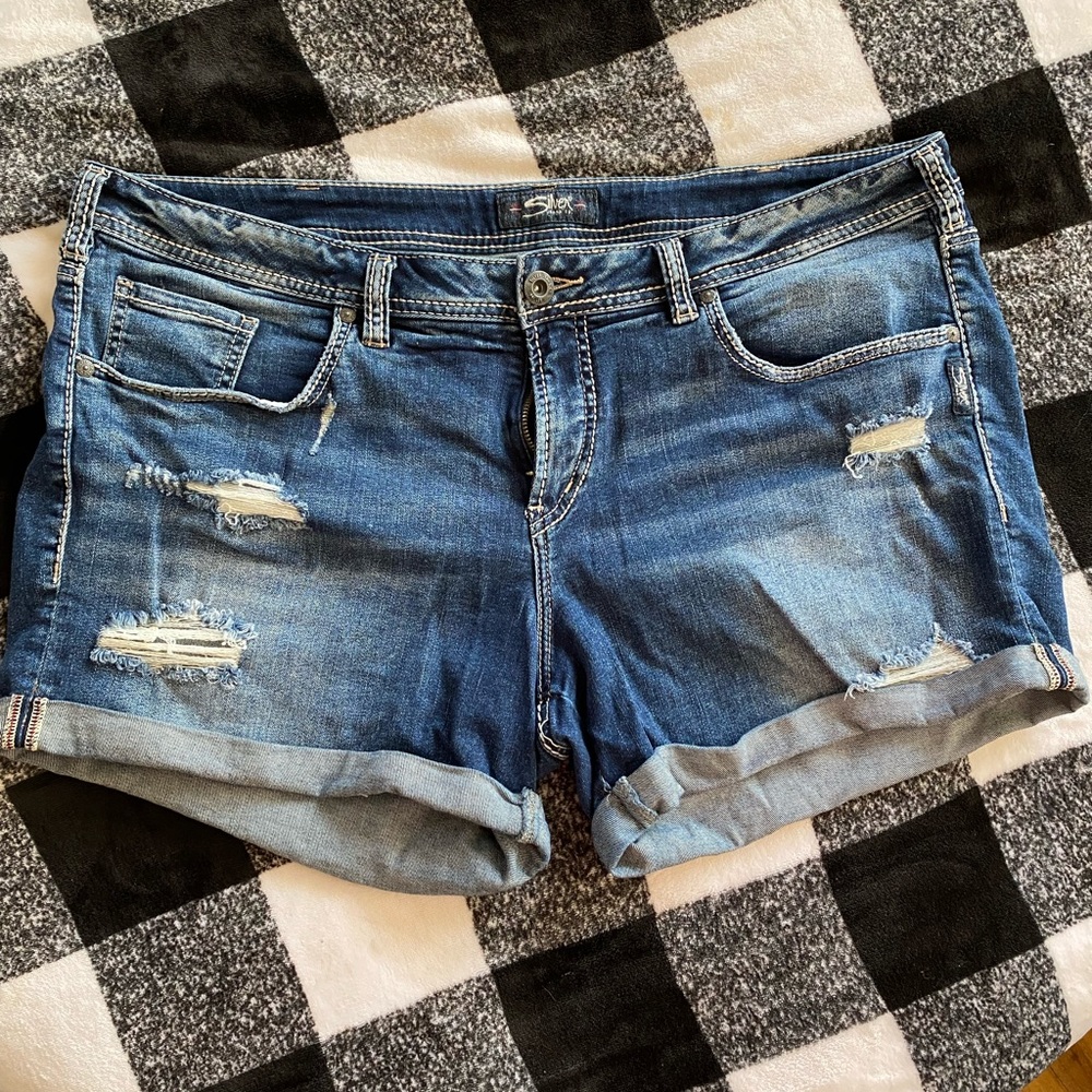 SILVER JEANS Destroyed Slouchy Jean Shorts